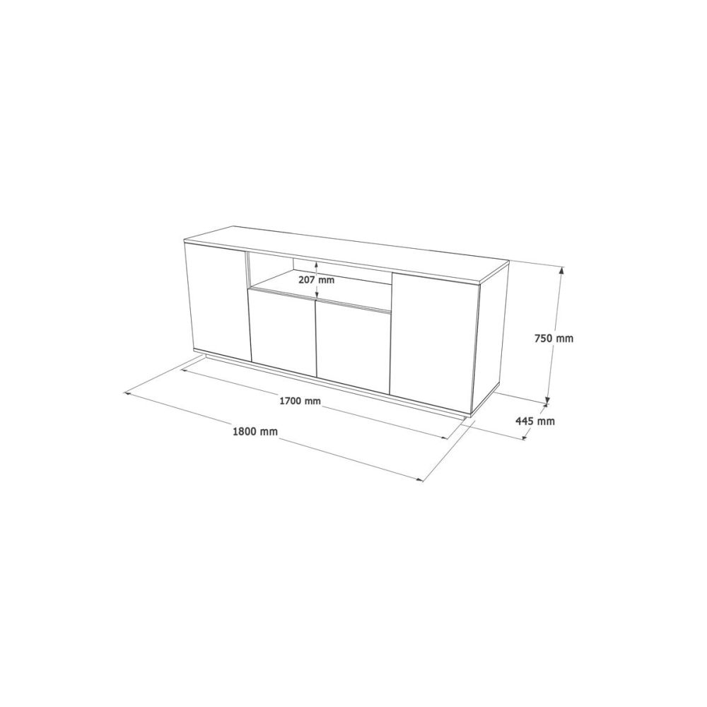 Buffet con 4 Puertas y Estantes en Melamina Blanco y Natural, 180x44.5x75 cm