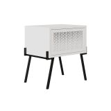 Mesita de noche con 1 cajón Color Blanco y Negro Abatible-48x34x51cm - Diseño moderno