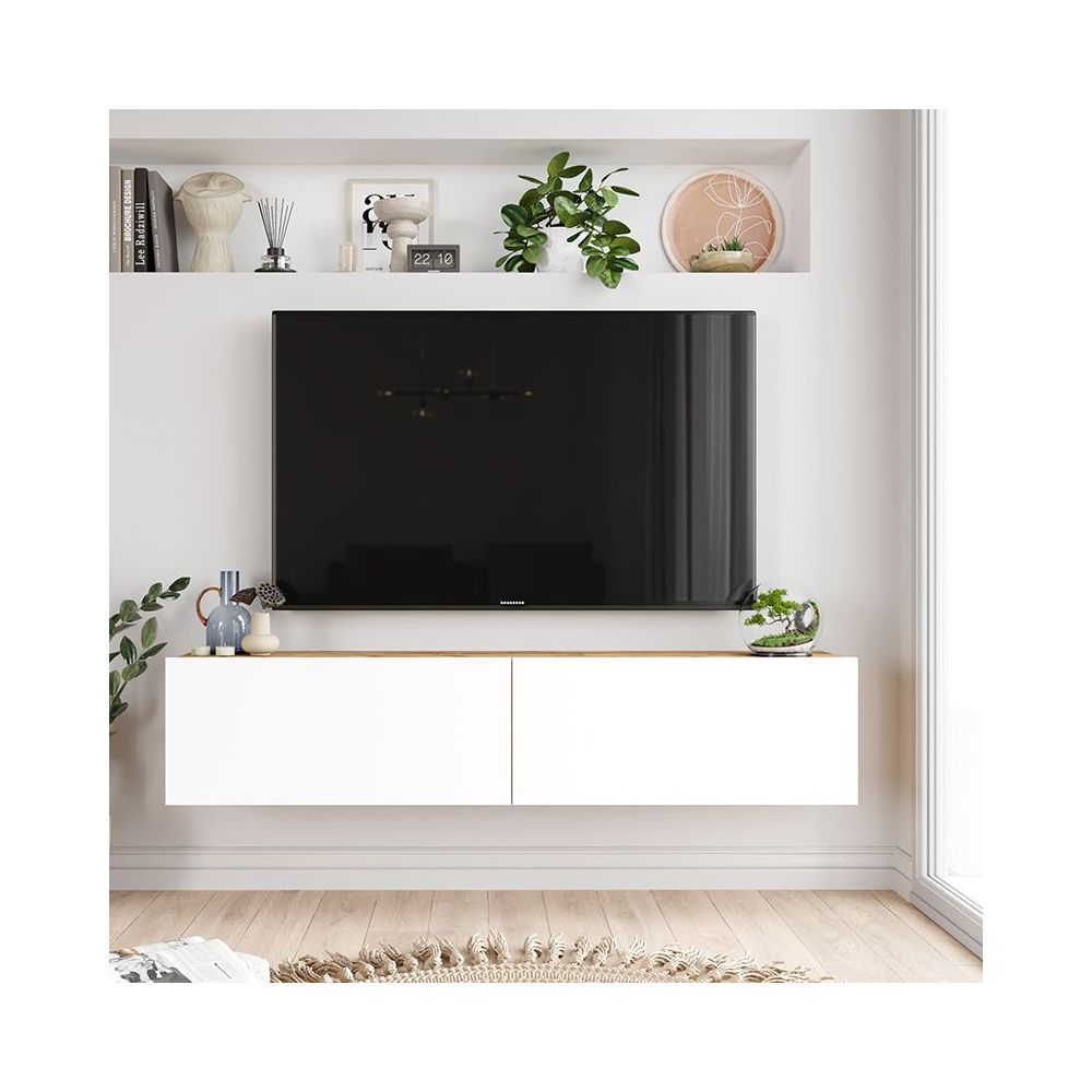 Mueble TV de Pared Blanco y Roble Sonoma 140x31,6x29,6 cm - 2 Puertas